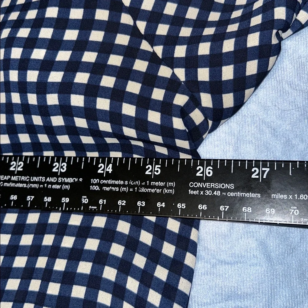 Tamara H 3X Polyester Navy and White Check Tie-Neck Blouse. (3/$25)